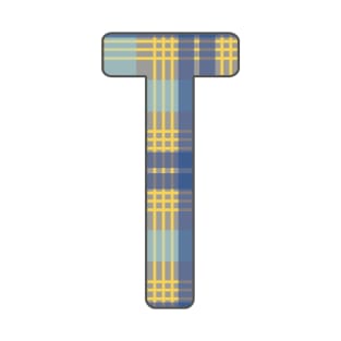 Monogram Letter T, Blue, Yellow and Grey Scottish Tartan Style Typography Design T-Shirt
