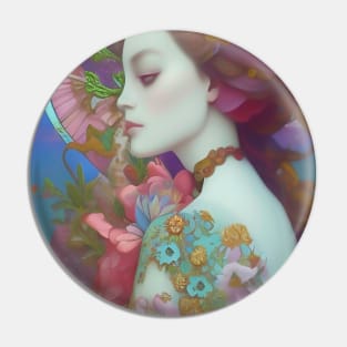 Pretty girl with flowers and roses dreamy surreal tattoo Pin