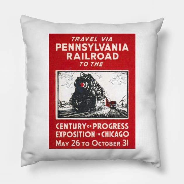 1933 Travel Pennsylvania Railroad to Chicago Pillow by historicimage