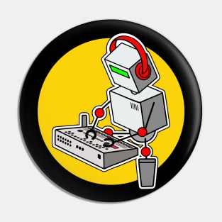 Cute Robot Musician Playing With Drum Machine Pin