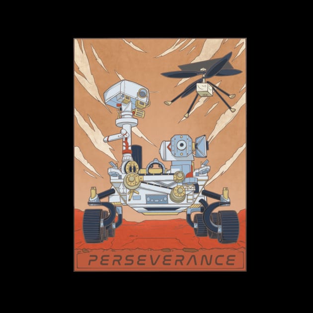 Mars Rover Perseverance and Ingenuity Helicopter Illustration by stacreek