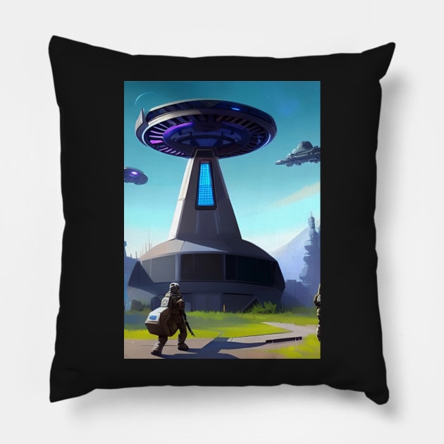 SPACE TELEPORT EMBARKATION Pillow by sailorsam1805