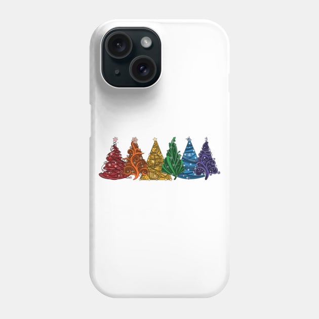 Row of Six LGBTQ Pride Rainbow Christmas Trees Vector Phone Case by LiveLoudGraphics