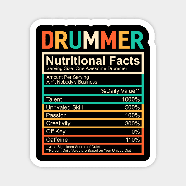 Drum Lover Gift Retro Nutritional Facts Drummer Magnet by TMSTORE