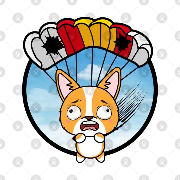 Silly corgi dog has a broken parachute by Pet Station