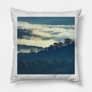 Mountains Covered In Fog, Landscape Photography, Forest Art, Cloudy Sky Pillow