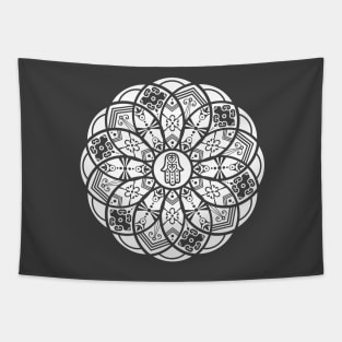 Ornamental Hamsa Mandala Grunge White Tapestry