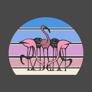 Lispe Five Flamingos Pastel Striped Sunset T-Shirt