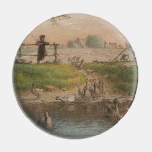 Peasant Children at Goose Pond by Jean-Francois Millet Pin