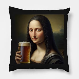 Mona Lisa Drinking Draught Beer Pillow