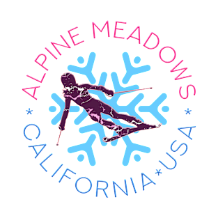 Alpine Meadows, California - Woman, Female Skier, Stylish BLue Snowflake T-Shirt