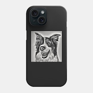 Border Collie Black and White with Grey - Hand drawn design Phone Case