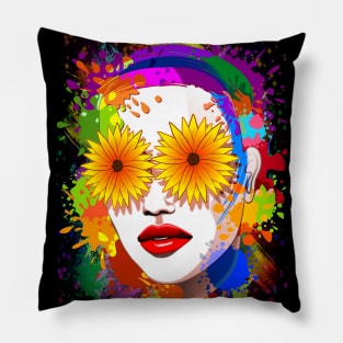 Girl Summer Flowers Eyes Pillow