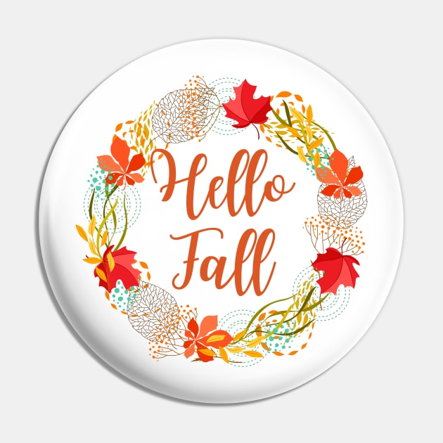 Hello Fall Floral Autumn Design Pin by Ken Adams Store