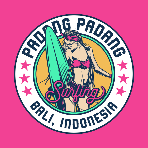 Retro Surfer Babe Badge Padang Padang Beach Bali Indonesia by Now Boarding