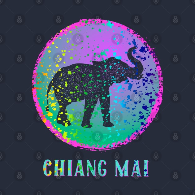 Chiang Mai Thailand Colorful Elephant Splatter Design Souvenir by Pine Hill Goods