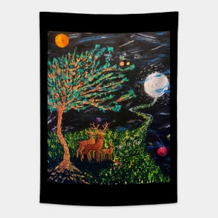 Dears are going to the moon Tapestry