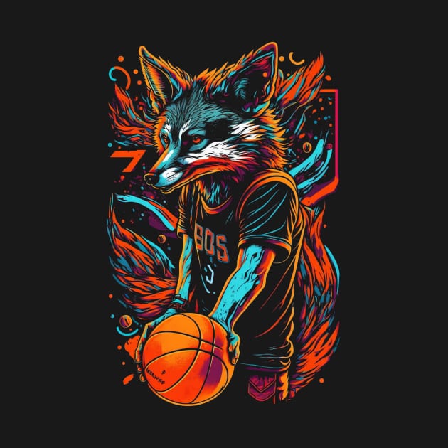 Neon Fox Basketball Player Retro 80s Ball Sports by Cheesybee