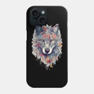 Colorful Wolf With Flowers Phone Case