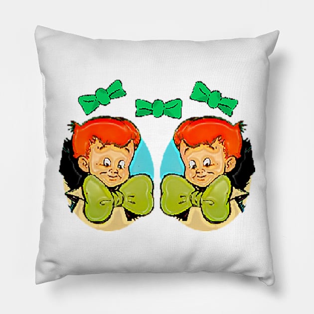 Orange hair boy green tie Pillow by Marccelus