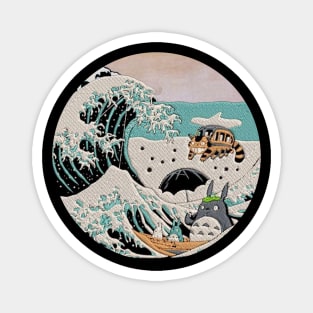 Great Wave Off Kanagawa Totoro Embroidery - Japanese Art Style Magnet