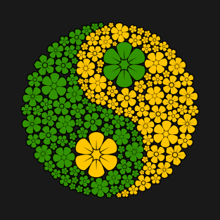 Green and Yellow Yin Yang Flowers T-Shirt