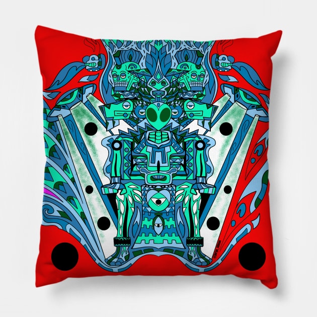 litmus mayan ancient astronaut ecopop Pillow by jorge_lebeau