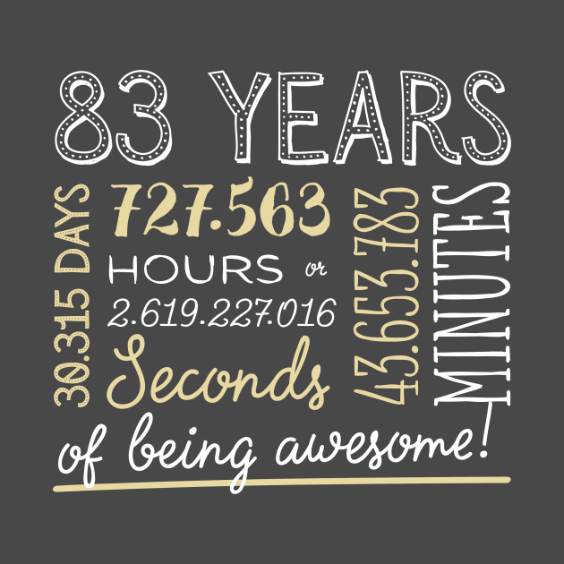 83rd Birthday Gifts - 83 Years of being Awesome in Hours & Seconds by BetterManufaktur