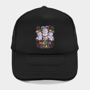 Mardi Gras Three Cute British Longhair Cats Masked Beads Hat