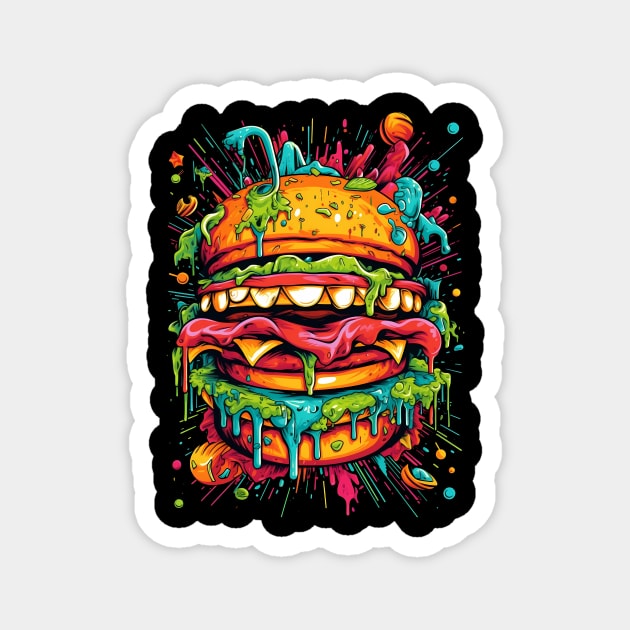 Colorful acid burger art horror psychodelic monster Magnet by KATTTYKATTT