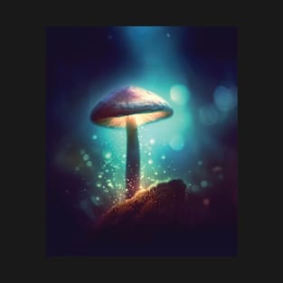 Magic Mushroom in Blue Neon Light T-Shirt