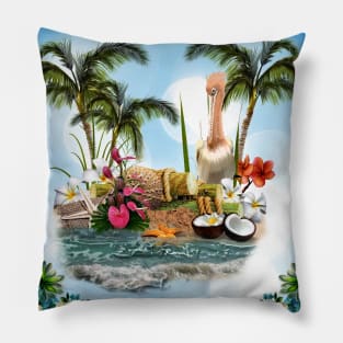 Wonderful pelican with flowers, tropical design Pillow