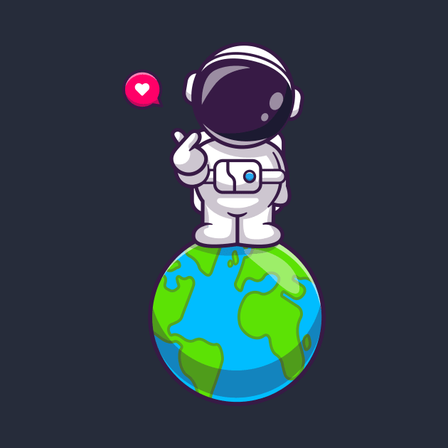 Cute Astronaut Standing On Earth With Love Sign Cartoon by Catalyst Labs