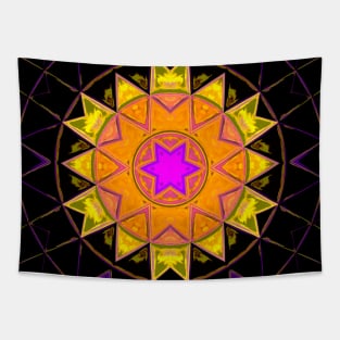 Mosaic Kaleidoscope Flower Purple Orange and Black Tapestry