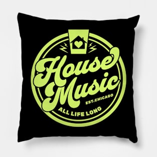 HOUSE MUSIC  - Circle Heart House Logo (Lime) Pillow