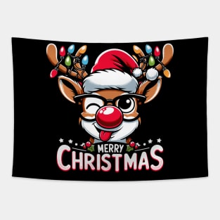 Merry Christmas Rudolph Reindeer Xmas Family holiday Tapestry