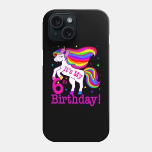 Kids Its My 6Th Birthday Rainbow Star Unicorn 6 Year Old Girls Phone Case