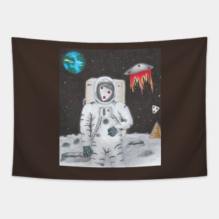 Spaceman with a vision of Ufos Tapestry