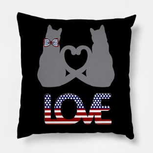 Two grey cats in love in american style Pillow