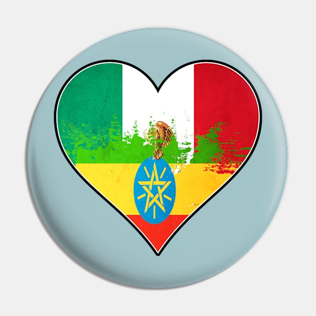 Mexican and Ethiopian Heart Mix Heritage Flag Pin by Just Rep It!!