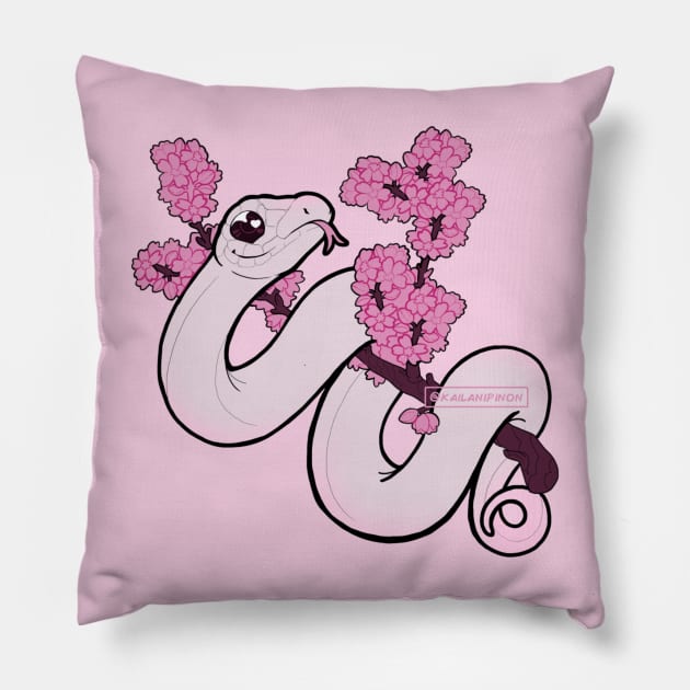 Cute Cherry Blossom Snake: White Pillow by kailanipinon