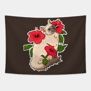 Siamese cat and hibiscus/cayenne/poppy flower Tapestry