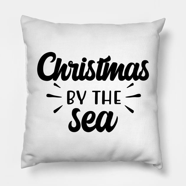 Christmas by the sea, black Pillow by unique_design76