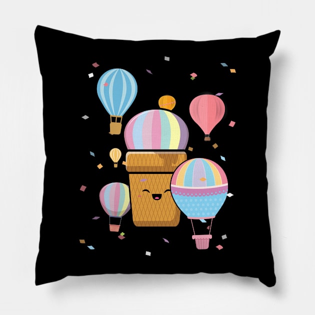 Ice Cream Shirt For Women Flying Ice Cream Cone Hot Air Balloon Sweet Dessert Lovers Gift For Women Men Pillow by Norine Linan 