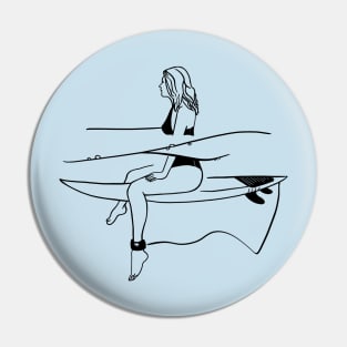 Surfer Girl Ilustration Pin