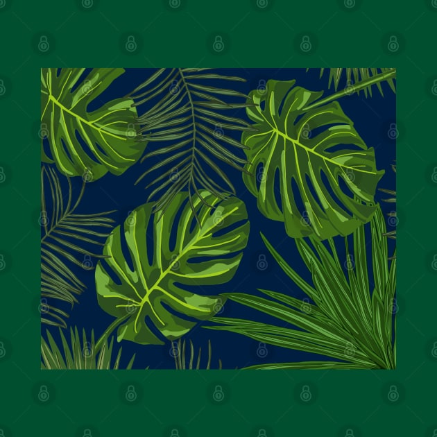 Tropical Leaf Print on Midnight Blue by OneThreeSix