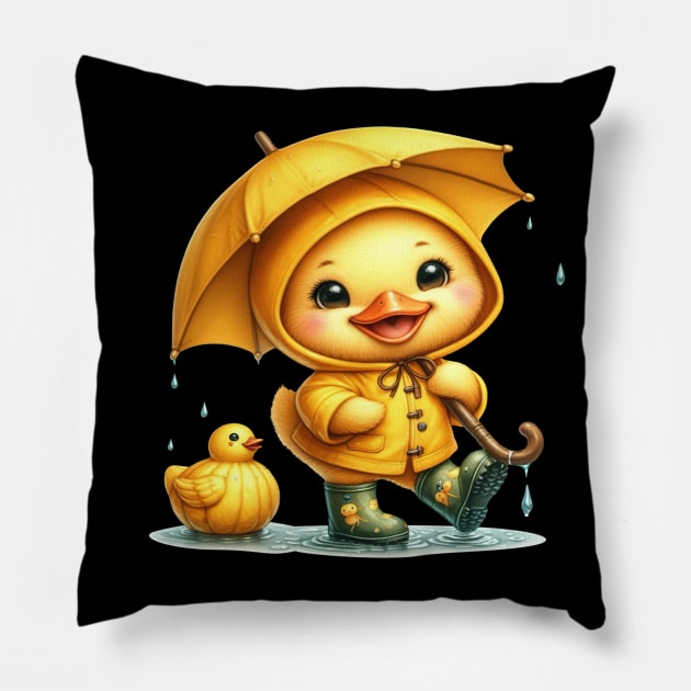 Cute Yellow Duck Holding an Umbrella Pillow by 1AlmightySprout