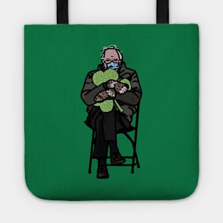 Bernie Sanders in Mittens Memes Holding Shamrock for St Patricks Day Tote