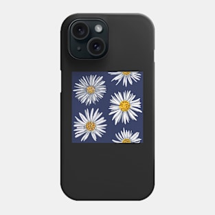 White asters on dark blue, dense Phone Case