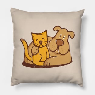 Cat and Dog Cuddling together Pillow